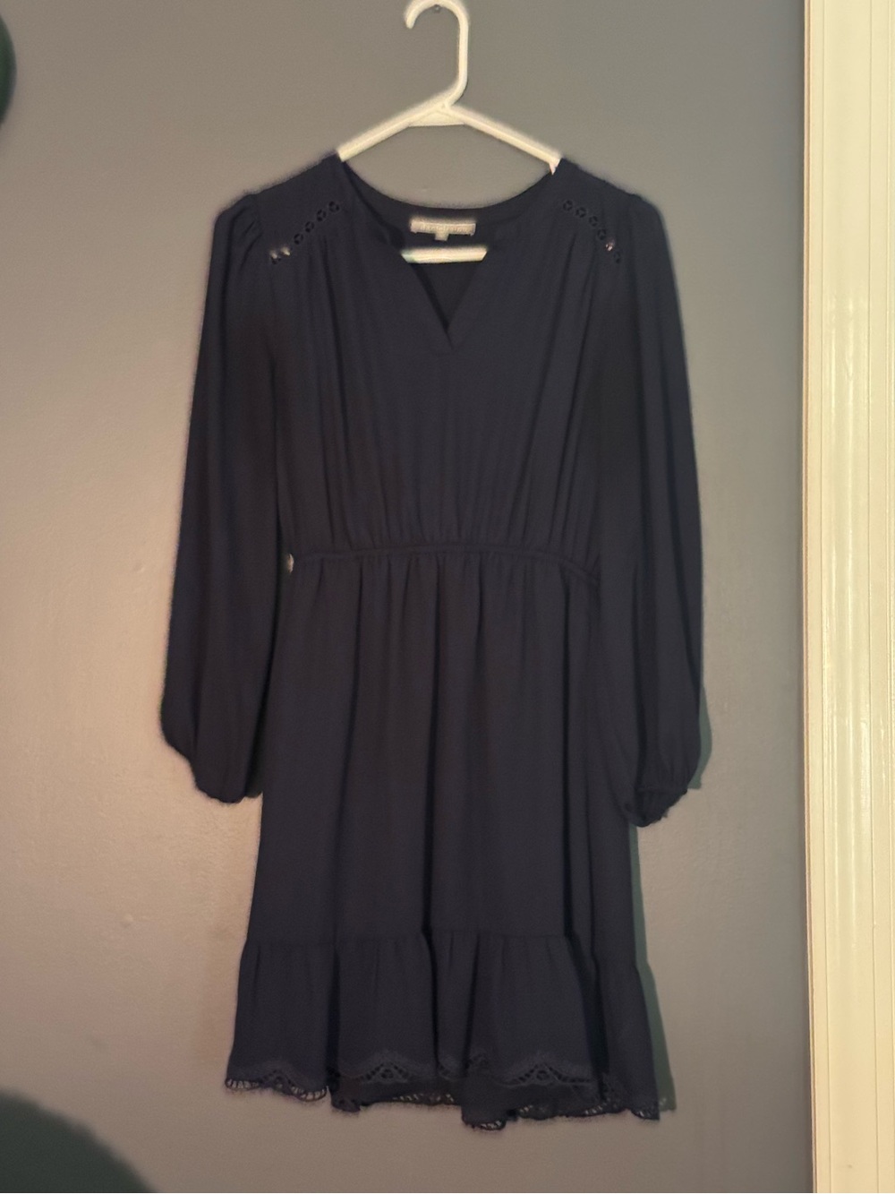 Daniel Rainn Navy Long-Sleeve V-Neck Tiered Dress
